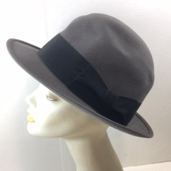 Vintage ROYAL STETSON Sovereign Gray Felt Ribbon Fedora Hat Long Oval 7 1/4 - Picture 1 of 14